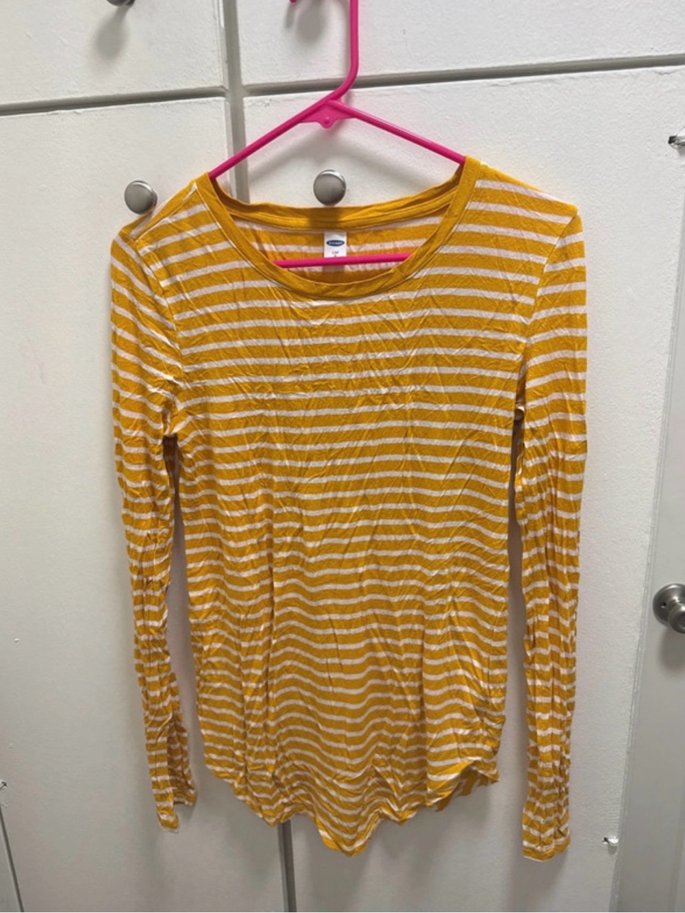 Old Navy Yellow and White Striped Long-Sleeve Tee